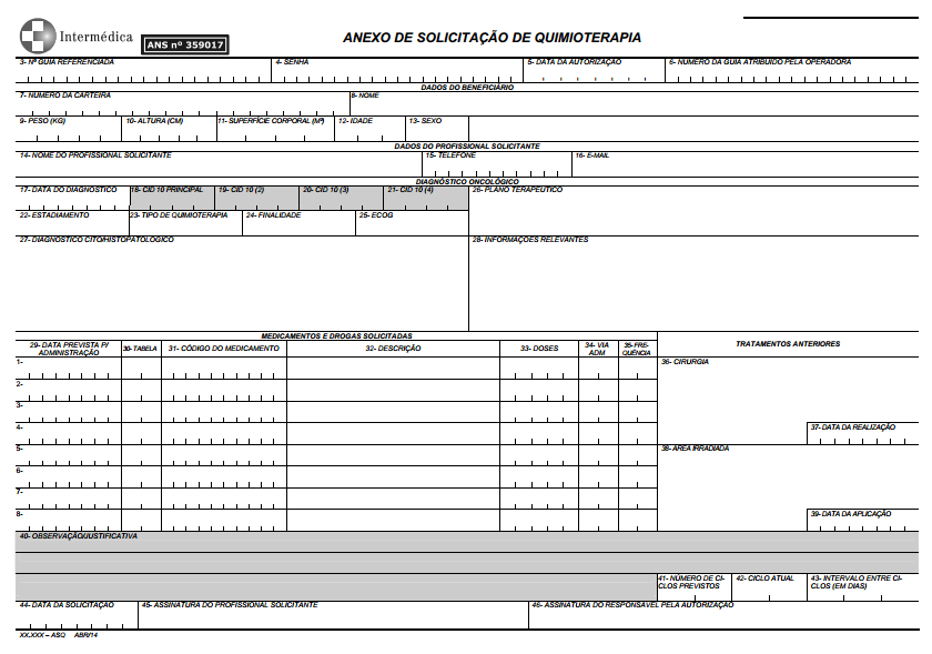 Página 36 de 58 Guia Solicitação de Quimioterapia Finalidade Formalizar a solicitação de Quimioterapia para a realização de procedimentos e serviços auxiliares de terapia.