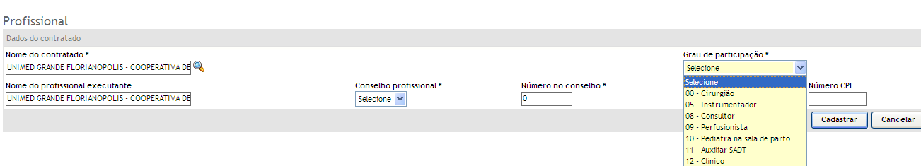 Participação Ao acessar Participação, pode ser cadastrado o