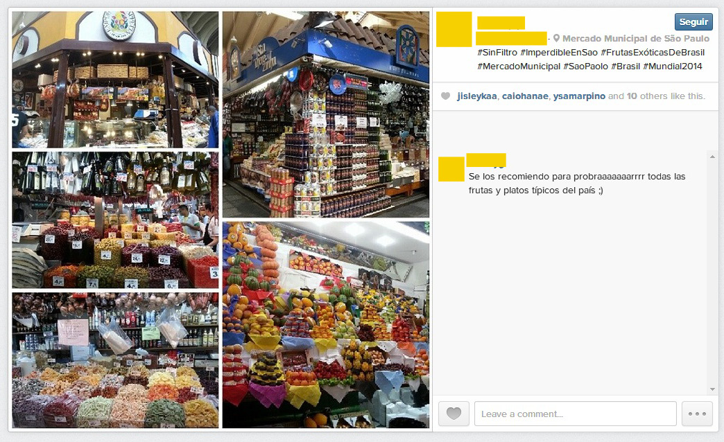 311 mensagens de turistas em redes sociais citando a Mercado Municipal,