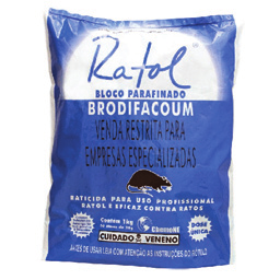 RATOL BLOCO 20G (Brodifacoum) Raticida à base de Brodifacoum,com mix de grãos e óleos diferenciados que o torna miuto atrativo e palatável.