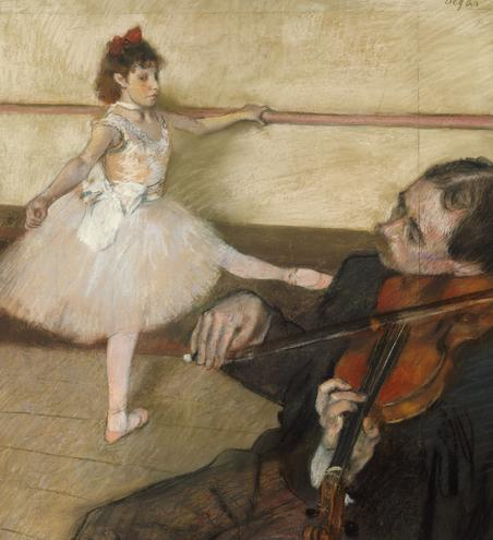 Figura 2: Edgar Degas - A Lição de Dança (1879) Fonte: The Metropolitan Museum of Art Gestos como um simples flexionar dos dedos instaura um espaço que vai além dos aspectos técnicos previstos para