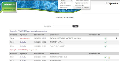 11.4 Cadastro / Operações de Cadastro: Neste tópico você pode excluir as movimentações cadastrais ainda não processadas clicando na lixeira ou ainda