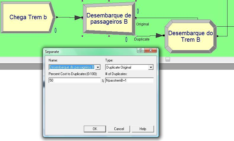 Quando o trem chega à estação, um módulo do tipo Duplicate é utilizado, e o número de