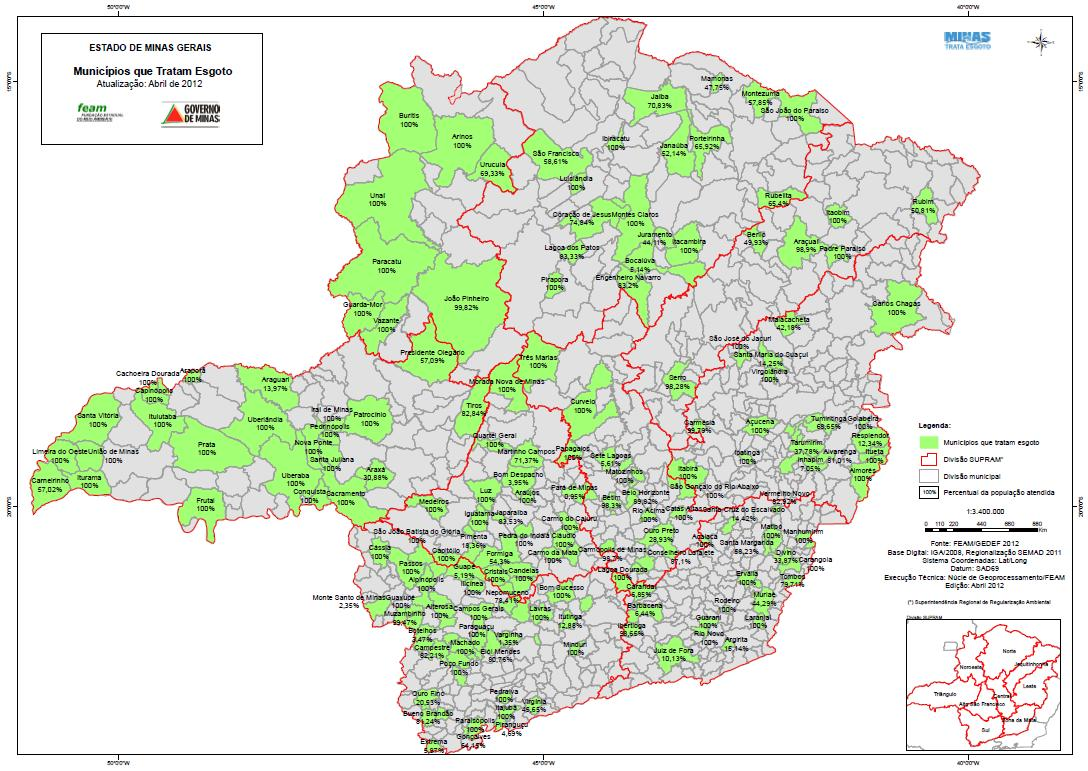 Figura 13 Mapa Final da Situação do Esgotamento Sanitário em MG/Fevereiro 2012.