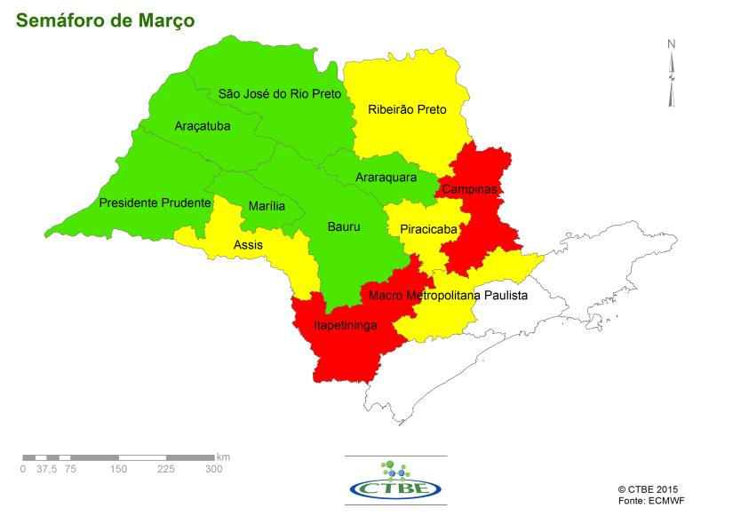 O mapa de diferença de precipitação mostra que na maioria das áreas do estado