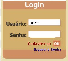 Figura 3. Caixa para login no ProvaFácil. Caso o usuário já seja cadastrado, basta digitar seu nome de usuário e sua senha.