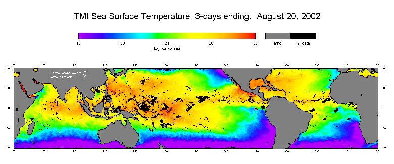 TRMM Microwave Imager Sensor a bordo do satélite de órbita equatorial TRMM, cobre a totalidade da terra em 3 dias Fornece dados sobre precipitação entre 40 o S e 40 o N Cinco canais: 10.7, 19.4, 21.