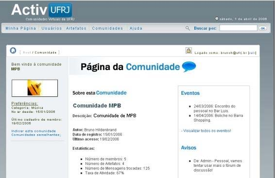 Figura 2: Página da Comunidade no ActivUFRJ.