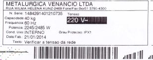 1 2 2 xxxxxxxxxxxxxxxx xx kg XXX V~ xxxx W 3 xx/xx/xxxx 9 8 5 4 ATENÇÃO Não colocar partes do corpo em contato com partes móveis do equipamento.