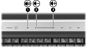 Ajustar o volume Para ajustar o volume, utilize os seguintes controlos: Botões de volume do computador: Para silenciar ou restaurar o volume, prima o botão de silenciar (1).