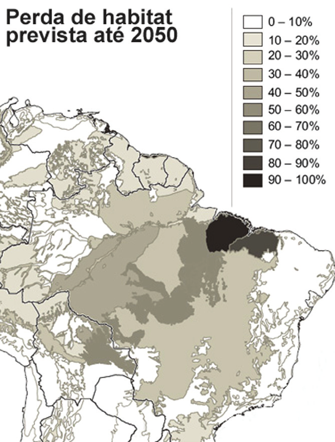 ixação ) A partir dessa análise e considerando outros conhecimentos sobre o assunto, explique por que perda mais significativa de habitat, até 2050, está prevista para ocorrer no espaço nacional que