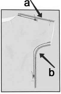 CONTINUAÇÃO do Molde V004 Nos ombros, comece a costura do decote para a boca da manga. Já, nas laterais, comece da boca da manga até a barra Arremate o decote com uma tira de viés formando um rolotê.