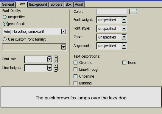 Foi criado um campo TEXTO para o estilo agora é edita-lo Guia Geral: Guia Text: Text Font Family Unspecified: sem especificação. Predefined: Especificar o tipo da fonte.