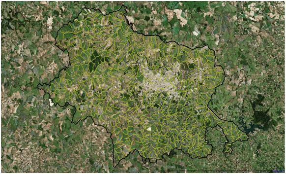 em APPs com 30 metros de largura e nascentes com APPs com 50 metros de raio.