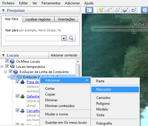 cursor do rato, junto ao marcador (barco)). 3.