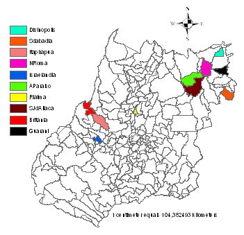 A figura 3 mostra a localização destes municípios no mapa do Estado de Goiás.