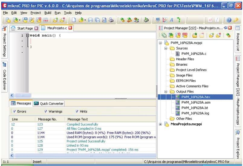 Compilador MikroC 37 Exemplo de um programa C Segue abaixo um programa para fazer piscar o led conectado ao pino D0 do PIC 18F4550 no kit.