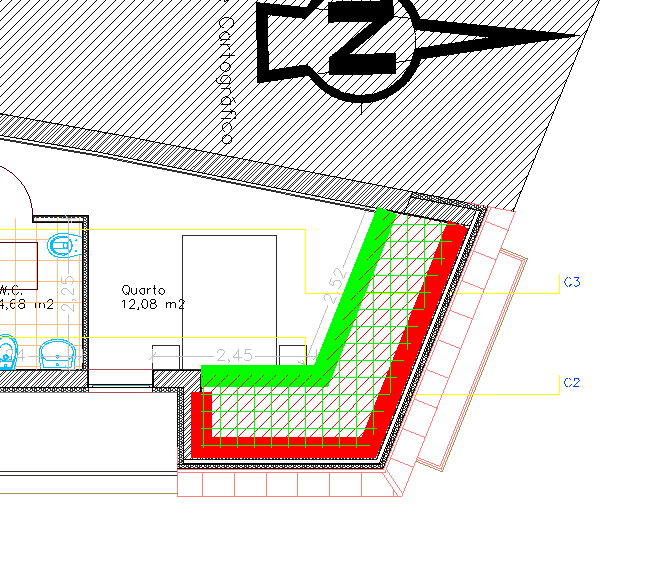 2 Assinale nas peças desenhadas (plantas e cortes)