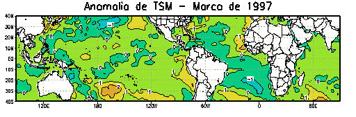 Com relação ao fenômeno El Niño Oscilação Sul (ENOS), verifica-se pelos dados disponíveis na home-page do CPTEC (http://www1.cptec.inpe.br/products/elninho/tsm.