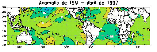 No Atlântico, a evolução das ATSMs nas bacias norte (60 W-20 W/15 N-30 N) e sul (20 W-0 W/15 S-0 ), mostram uma situação desfavorável à precipitação na região, estendendo-se de março a outubro de