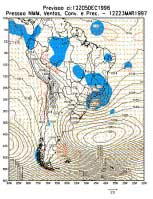 2 (membro 05/12/96) originou-se na previsão do dia 20/03/97 (não mostrada) no sul da Bahia, com uma divergência de -35x10-6 s -1 e pressão de 1010 hpa.