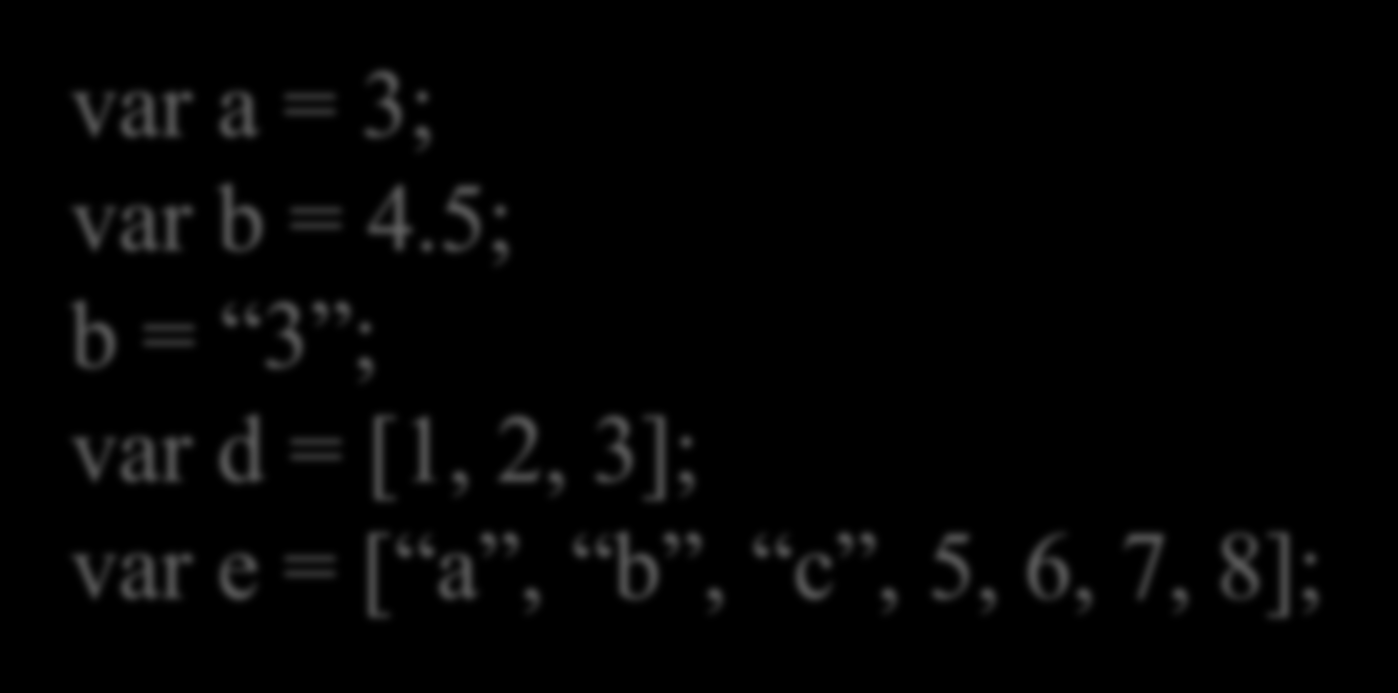 Caraterísticas: Tipos Dinâmicos var a = 3; var b = 4.