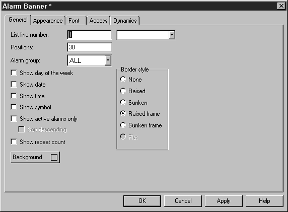 Programação Visualização gráfica e controle 7 Banner de alarme Objeto que é utilizado para visualizar uma linha da lista de alarme.