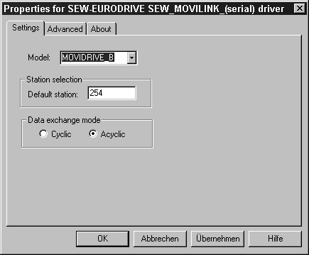 Programação Comunicação com MOVDRVE e MOVTRAC 7 Driver (serial) MOVLNK Ajustes padrão Fig.