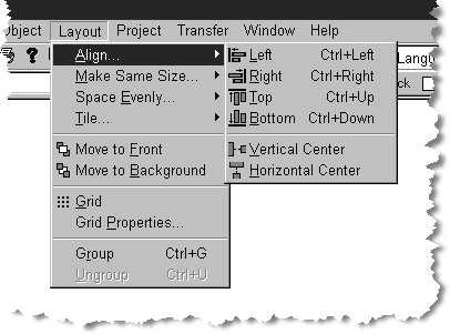 Programação Programar com o software de programação 7 Posicionar objetos No menu [Layout] há uma série de funções à disposição com as quais é possível posicionar um objeto: Alinhamento Tamanho igual