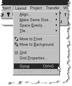 Programação Programar com o software de programação 7 Agrupar objetos O menu [Layout] possui funções para agrupar vários objetos.