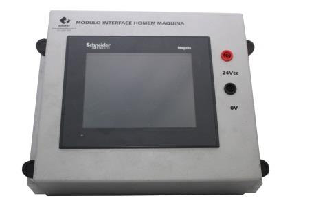 01 Módulo Interface Homem Máquina (Schneider HMIGXU3512FZ03): o Compatível com CLP da bancada EE0357 o Alimentação 24Vcc; o Display: Colorido Touchscreen de 7,0 ; o