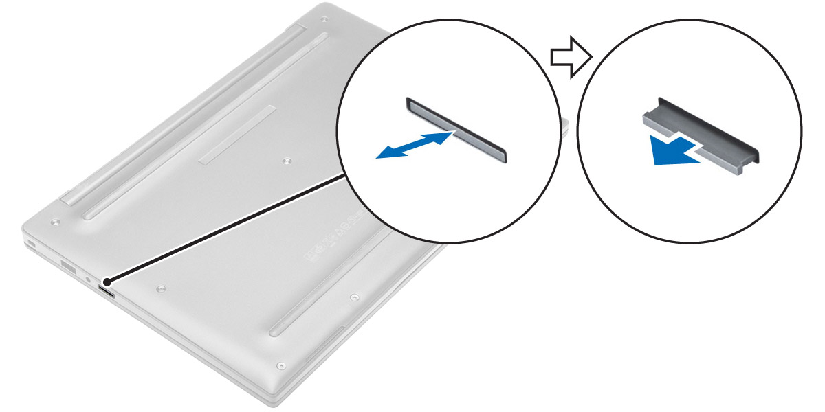 Como remover o cartão micro SIM (Subscriber Identity Module [Módulo de identidade do assinante]) CUIDADO: remover o cartão micro SIM com o computador ligado pode causar a perda de dados ou danificar