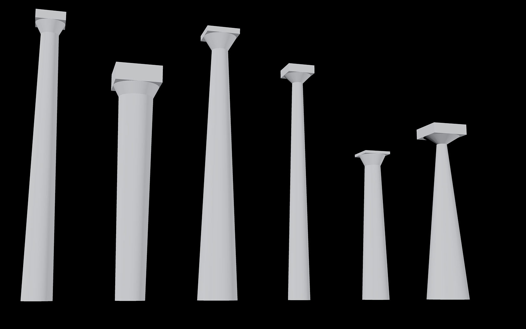 Figura 24: Perspectiva da modelação tri-dimensional das variações de colunas dóricas.