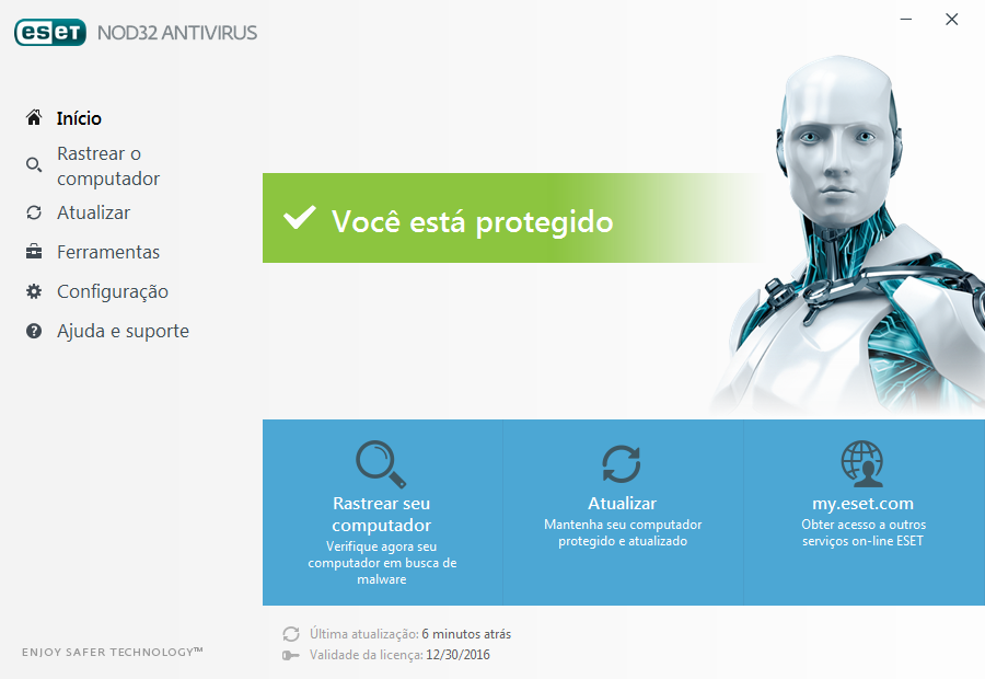 Na janela principal do programa ESET NOD32 Antivirus, clique em Atualizar no menu principal à esquerda e em Atualizar agora.