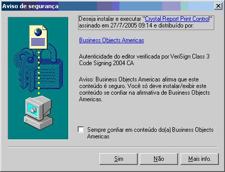 3. Selecione novamente o relatório a ser impresso e, ao ser questionado para instalar o controle Crystal Report Print Control, clique em