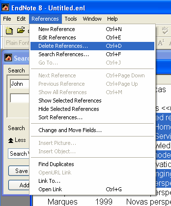 Apagar referências Seleccione a(s) referência(s) que pretende eliminar recorrendo às teclas CTRL e SHIFT ou utilizando uma pesquisa.