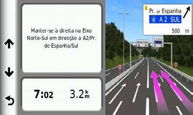 1 Seleccione a barra de texto na parte superior do mapa. 2 Seleccione uma curva. São apresentados os detalhes para a mudança de direcção.