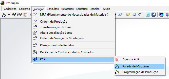 3. PROCEDIMENTO OPERACIONAL 3.1 PLANEJAMENTO E CONTROLE DE PRODUÇÃO A Figura 12 apresenta as opções para PCP, Figura 12.