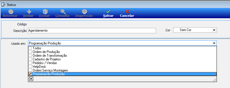 Figura 3 Inclusão de Status Programação de Produção. 2.1.