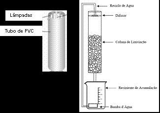 (B) Figura 1. Esquema demonstrando o reator de lixiviação com recirculação do material lixiviado.