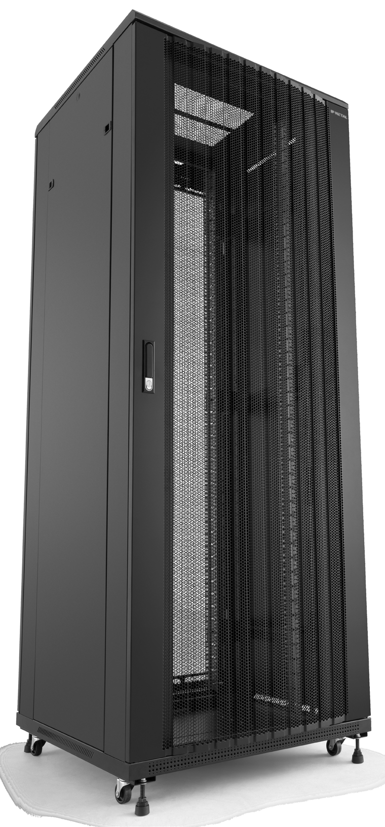 RACK 19 SERVIDOR Devido às perfurações hexagonais (colmeia) nas portas frontal e traseira, os Racks para servidores são ideais para uso em Data Centers e ambientes climatizados.