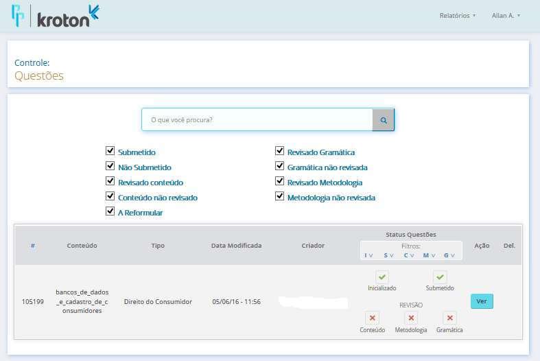 19 Você será encaminhado para a tela de Controle de questões e poderá visualizar todas as