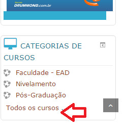 2. Disciplinas EAD Conforme aponta o Portal EAD no canto direito, depois de logado, você deve clicar no item CURSOS, de acordo com a indicação da seta na imagem abaixo.