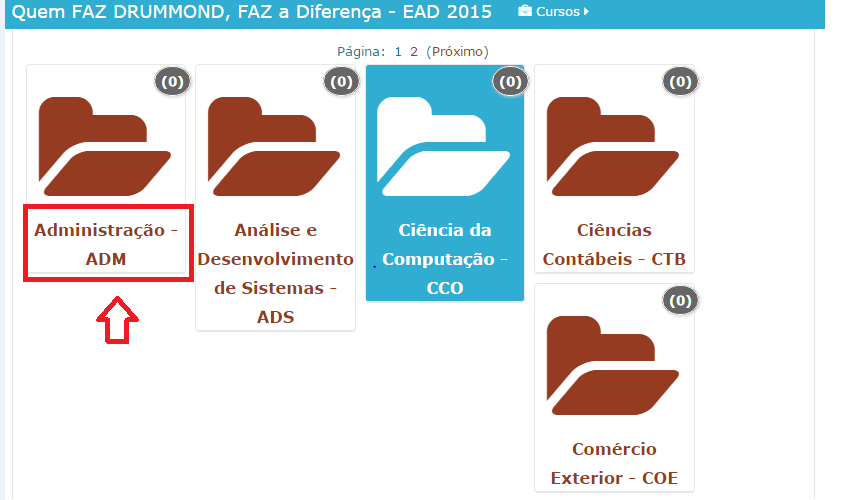 Figura 10 Portal EAD FCDA Depois de clicar na pasta FACULDADE EAD, o aluno é