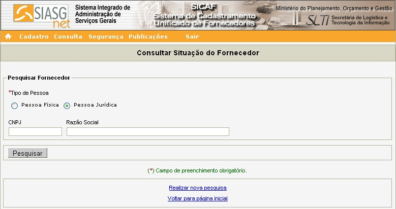 Figura 88 O sistema exibirá o resultado da pesquisa, apresentando, se Pessoa Jurídica, o CNPJ, Razão Social, Nome Fantasia