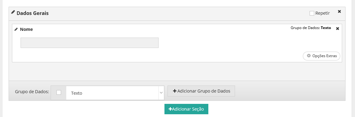 b. Configuração do Formulário de Dados 1. Na segunda etapa, clique no texto Clique para inserir o título. Esse será o primeiro agrupador de perguntas.