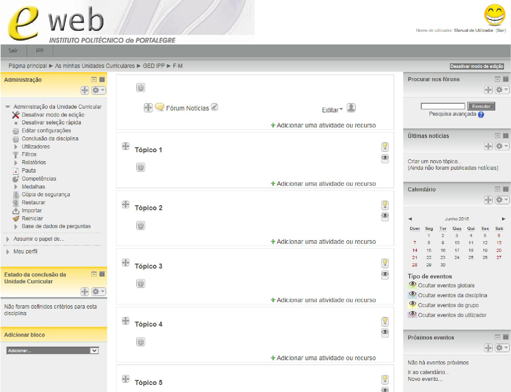 por tópicos e dentro dos mesmos poder-se-ão acrescentar recursos e atividades, basta escolher a opção que aparece na parte inferior de cada tópico quando ativar o modo de edição.