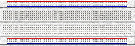 As linhas horizontais na parte superior e inferior do breadboard são normalmente destinadas para a distribuição das tensões de alimentação.