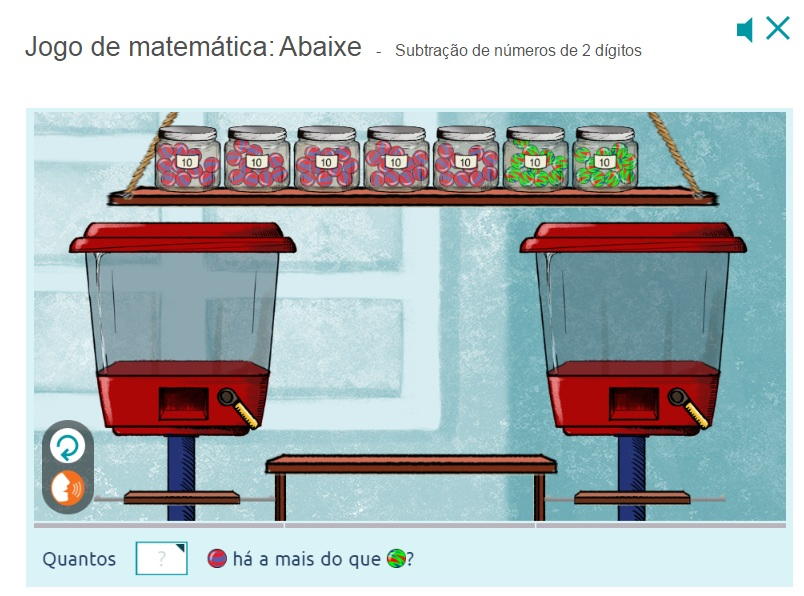 4 Há duas opções - contar a bolinhas na máquina uma-a-uma, ou usar os potes e agrupar as bolinhas em grupos com dez.