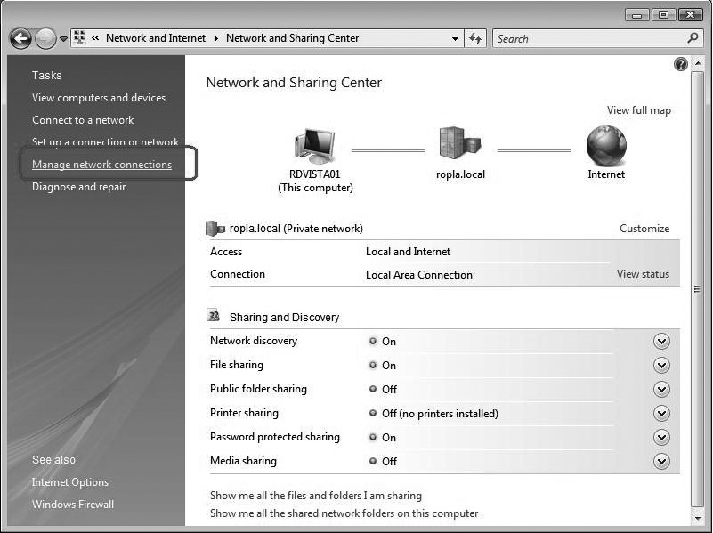 Método de configuração do computador para estabelecer uma ligação com o modem Windows Vista